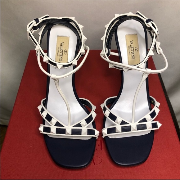 VALENTINO Rockstud Strappy Heel Sandals Blue Sz 37 - Picture 3 of 8